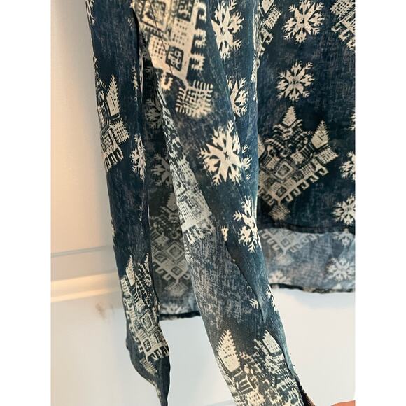 APNY Teal Geo Print Satin Silk Kurta Slip Dress size Small - Picture 6 of 9